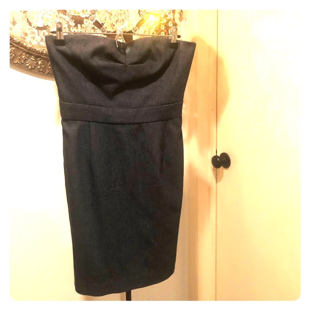 Dark Charcoal Denim Strapless Cocktail Dress